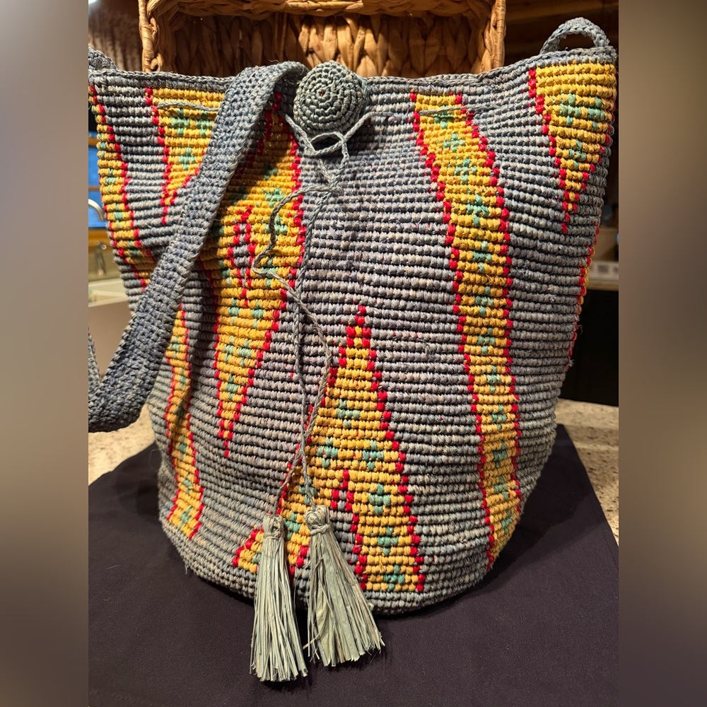 Free People Bright Woven Straw Shoulder Beach Bag